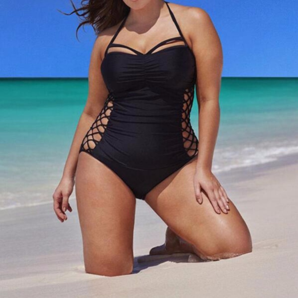 Women's plus size halter side braided swimwear